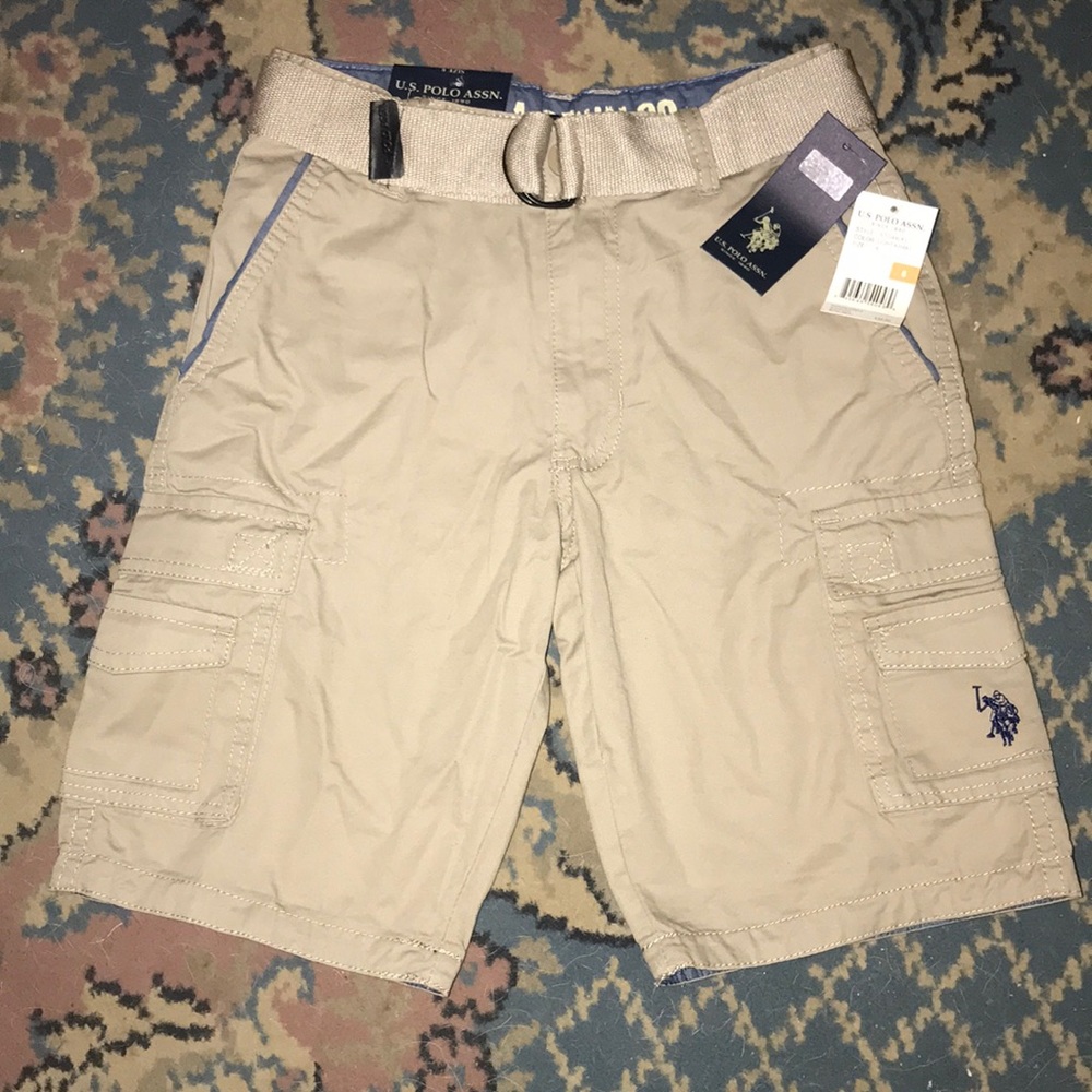US Polo Assn Boys Light Khaki Cargo Shorts Belt 8